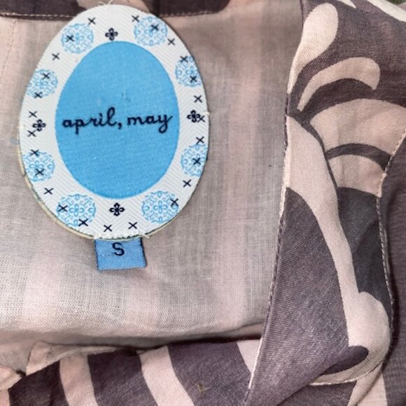 April May Silk Cotton Dress-Size Small, Unique Print,Keyhole Back, Ruffle,Pocket - Picture 6 of 8